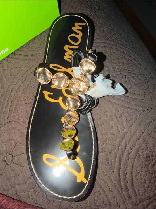 Sam Edelman Shoes - Sam Edelman Black Sandal with Gold-Tone Gem Accents